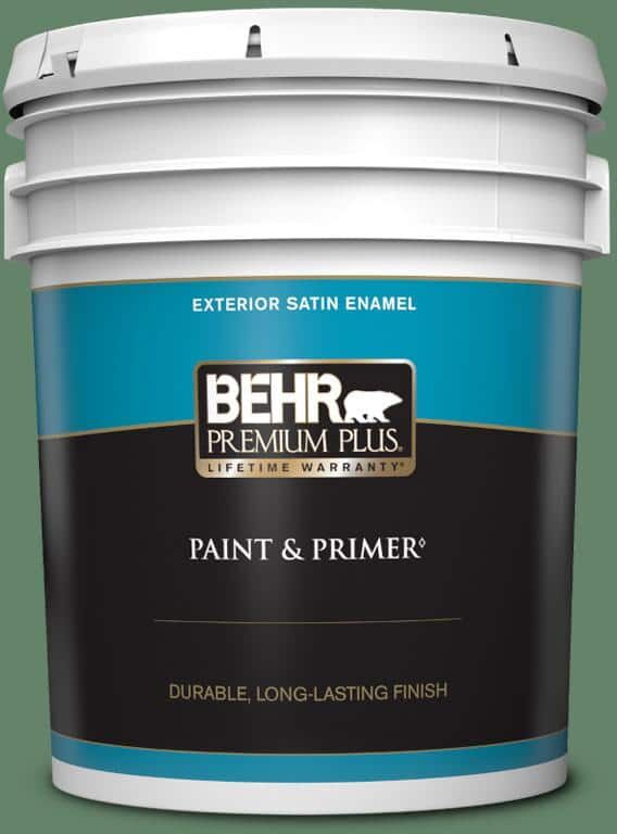 BEHR PREMIUM PLUS 5 gal. #BIC-55 Garden Greenery Satin Enamel Exterior Paint & Primer