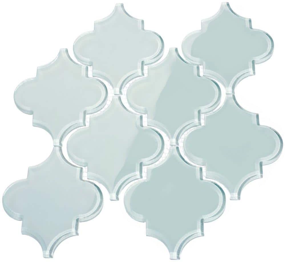 Giorbello Baby Blue Arabesque 4 in. x 5 in. x 8mm Glass Backsplash and Wall Tile (7 sq. ft. / case)