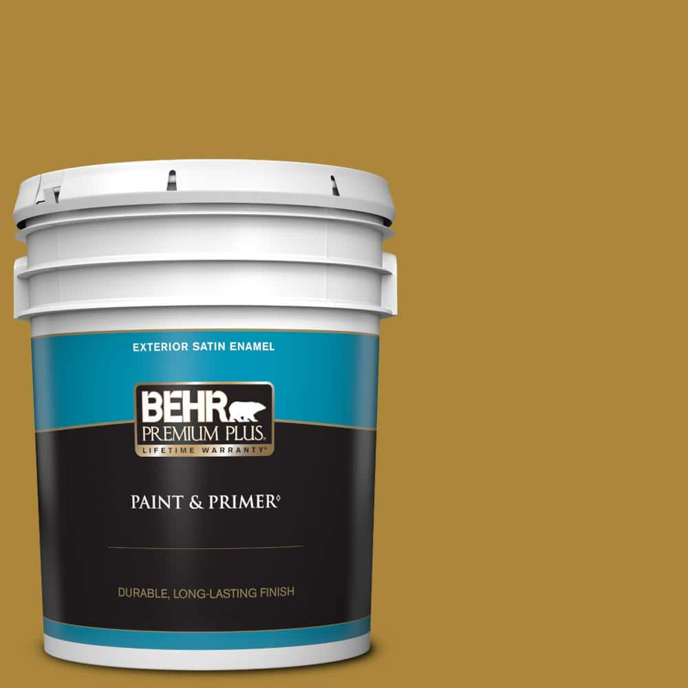 BEHR PREMIUM PLUS 5 gal. #S-H-370 Garden Sprout Satin Enamel Exterior Paint & Primer