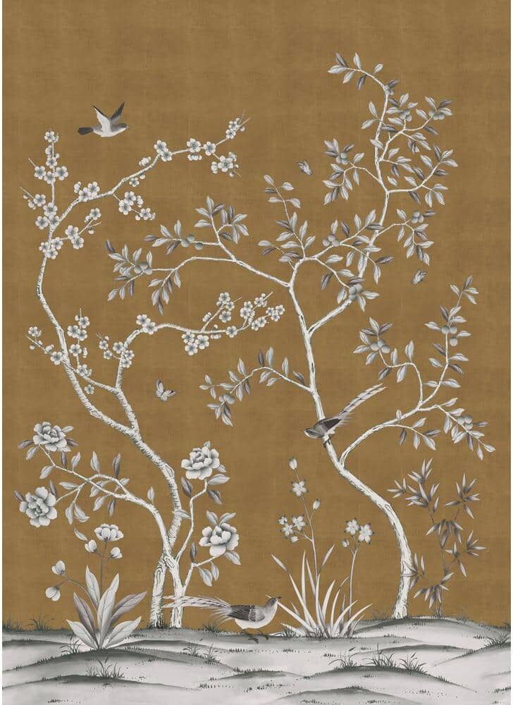 Tempaper Chinoiserie Garden Antique Metallic Gold Removable Peel and Stick Vinyl Wall Mural, 108 in. x 78 in.