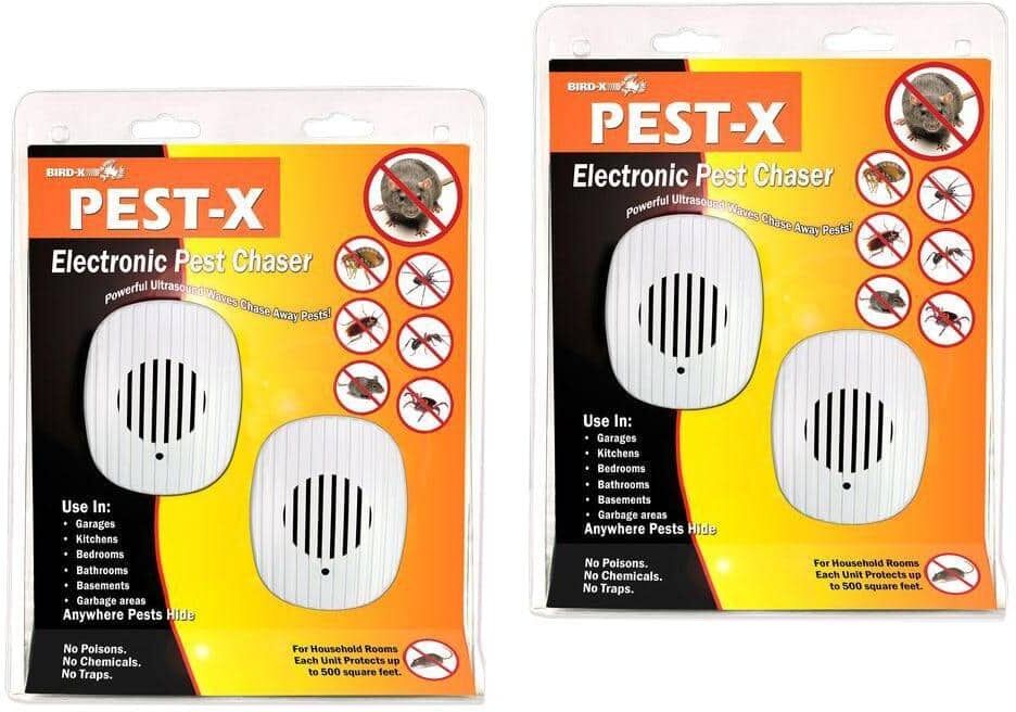 Bird-X Pest-X Ultrasonic Electronic Pest Repeller 4-Pack Rodents Rats Mice Insects Ants Spider Fleas Ticks Cockroach Mouse