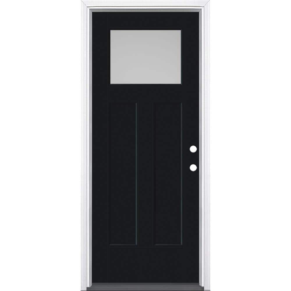 Masonite Craftsman 36 in. x 80 in. 2 Panel Left-Hand/Inswing 1/4 Lite Pearl Glass Jet Black Painted Fiberglass Prehung Front Door