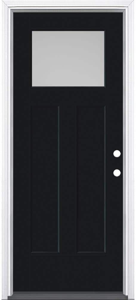 Masonite Craftsman 36 in. x 80 in. 2Panel Right-Hand/Inswing 1/4 Lite Pearl Glass Jet Black Painted Fiberglass Prehung Front Door