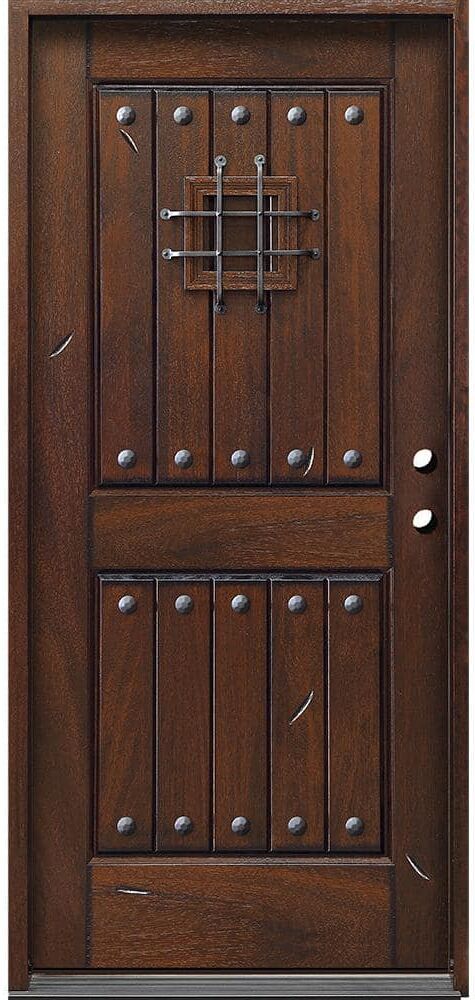 Main Door Rustic Mahogany Type 36 in. x 80 in. 2-Panel Left-Hand/Inswing Antique Distressed Wood Prehung Front Door