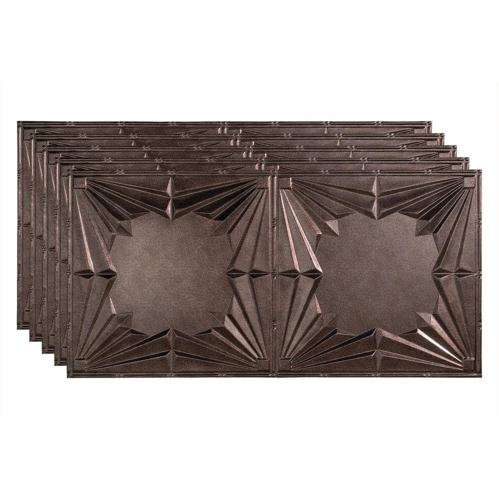 Fasade Art Deco 2 ft. x 4 ft. Glue Up Vinyl Ceiling Tile in Smoked Pewter (40 sq. ft.)