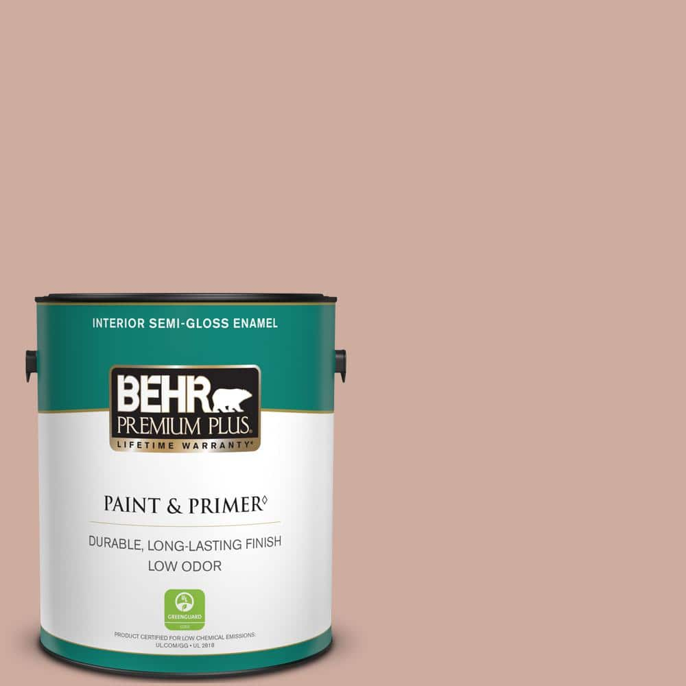 BEHR PREMIUM PLUS 1 gal. #MQ1-50 Art Deco Pink Semi-Gloss Enamel Low Odor Interior Paint & Primer