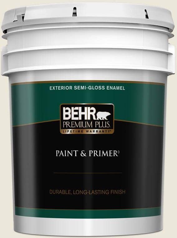 BEHR PREMIUM PLUS 5 gal. #BXC-32 Picket Fence White Semi-Gloss Enamel Exterior Paint & Primer