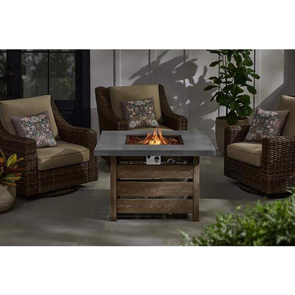 Home Decorators Collection Summerfield 39.5 in. x 25 in. Square Steel Concrete-Look Tile Top LP Gas Fire Pit