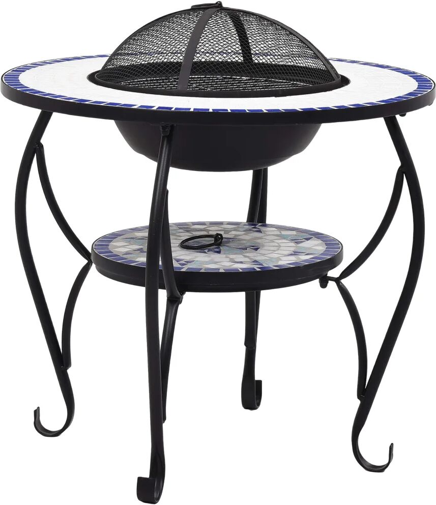 vidaXL Table de foyer mosaïque Bleu et blanc 68 cm Céramique