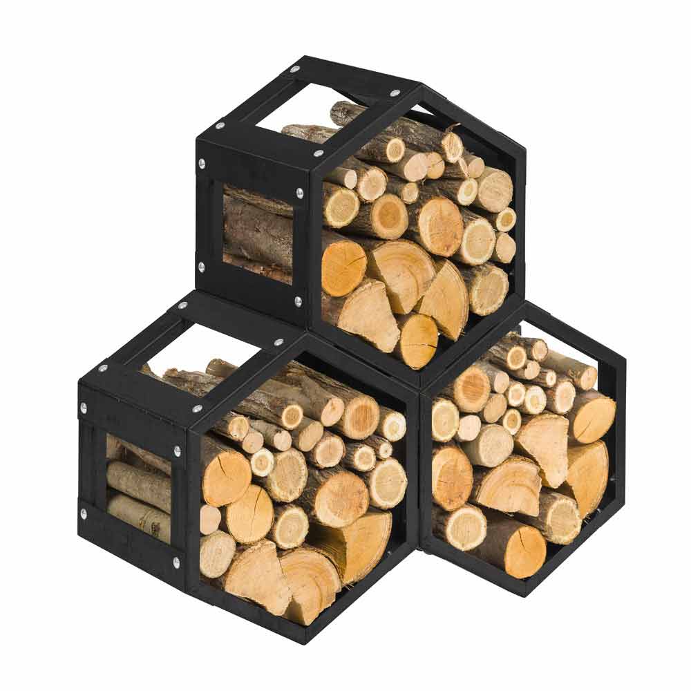 Viadurini Fire Design Support bois de chauffage modulable pour l'intérieur de design moderne en acier noir - Esagonale