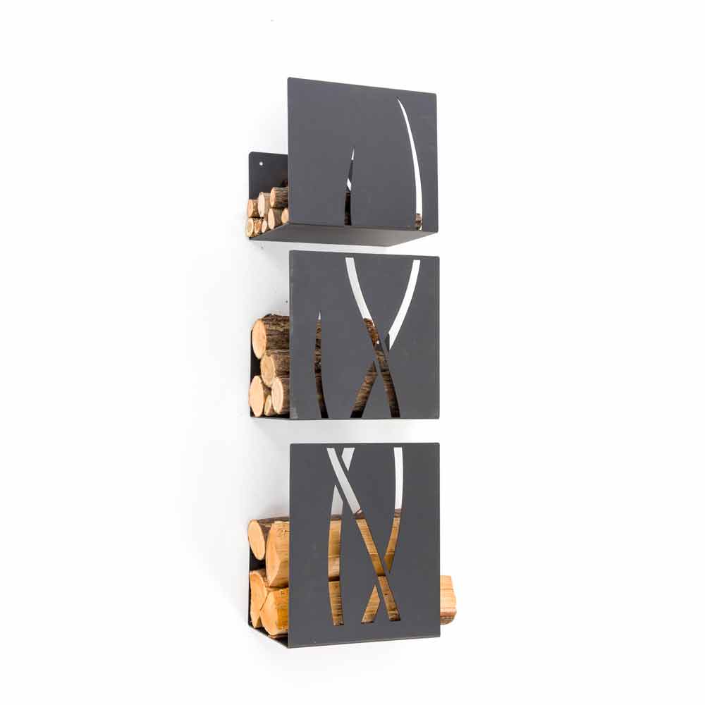 Viadurini Fire Design Support mural moderne en bois noir 3 pièces - Garigliano