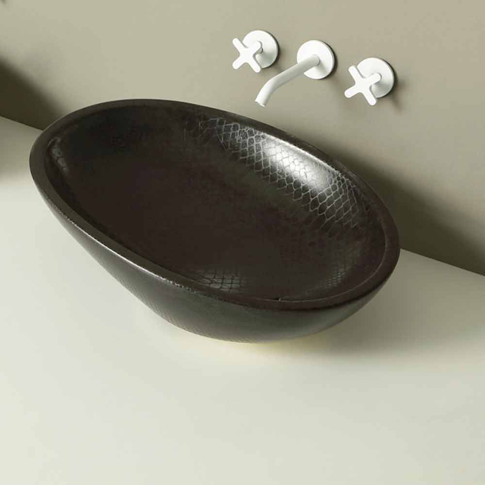 Viadurini Bathroom Lavabo d'appui design céramique en python noir fait en Italie Animals