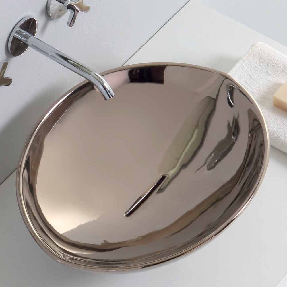 Viadurini Bathroom Lavabo à poser moderne en céramique de platine fabriqué en Italie