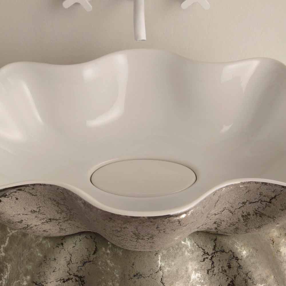 Viadurini Bathroom Lavabo de design d'appui céramique blanc argent, fait en Italie Cubo