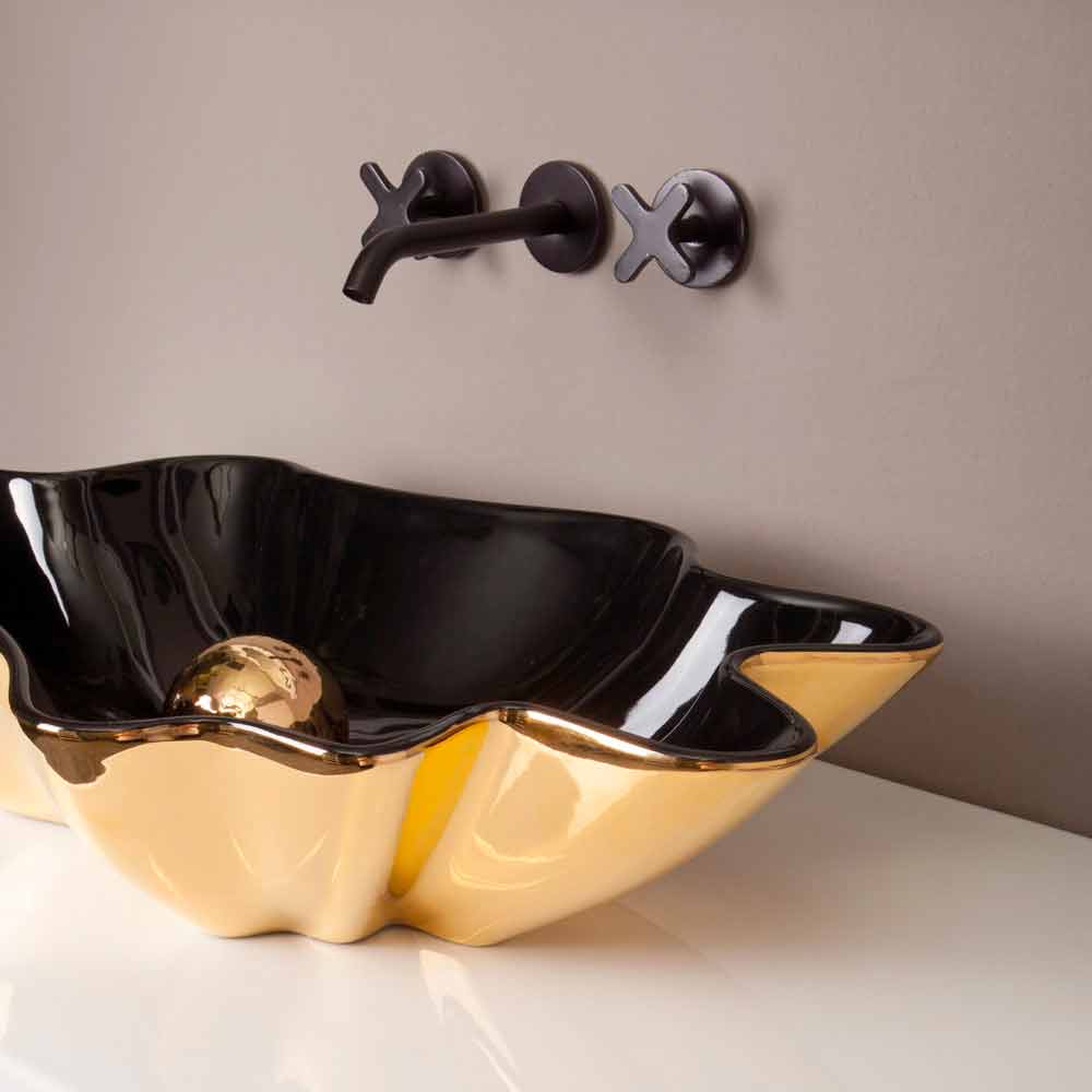 Viadurini Bathroom Lavabo de design d'appui céramique noir et or, fait en Italie Rayan