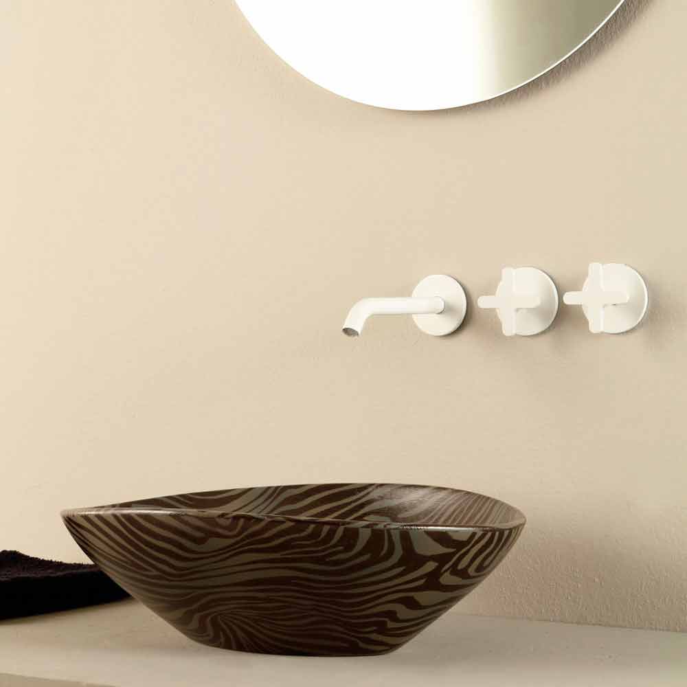 Viadurini Bathroom Lavabo de design d'appui céramique zébrée noir fait en Italie Animals