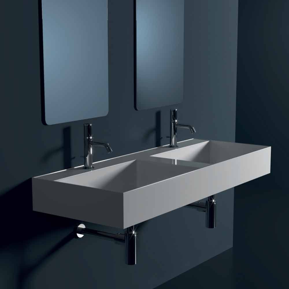 Viadurini Bathroom Lavabo suspendu en céramique moderne Sun 120x45 cm fabriqué en Italie