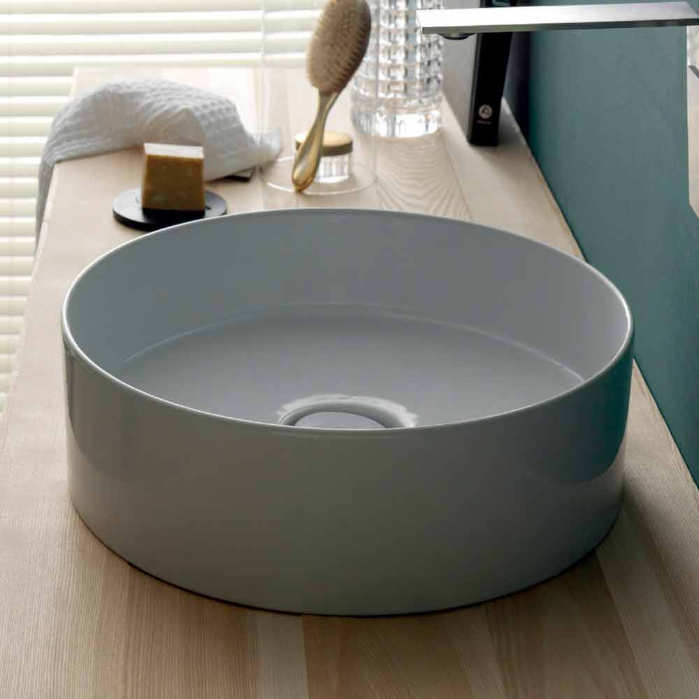 Viadurini Bathroom Lavabo à poser moderne Sun Circle en céramique, diamètre 40 cm