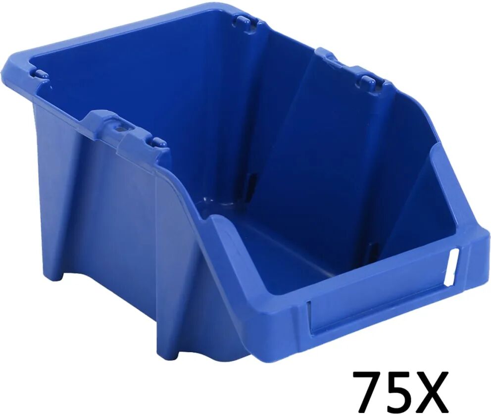 vidaXL Bac de rangement empilable 75 pcs 153 x 244 x 123 mm Bleu