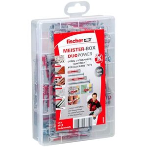 fischer Meister-Box DuoPower kurz/lang mit Schraube, vorsortierte Dübelbox mit 150 Schrauben & DuoPower Dübeln, universelles Set für zahlreiche Baustoffe und Befestigungen