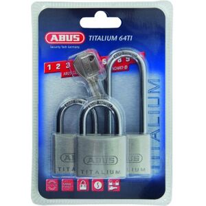 ABUS Vorhängeschloss Titalium 64TI/40 + HB63 3er Set, gleichschließend Kellerschloss mit Schlosskörper aus Spezial-Aluminium gehärteter Stahlbügel -Sicherheitslevel 5