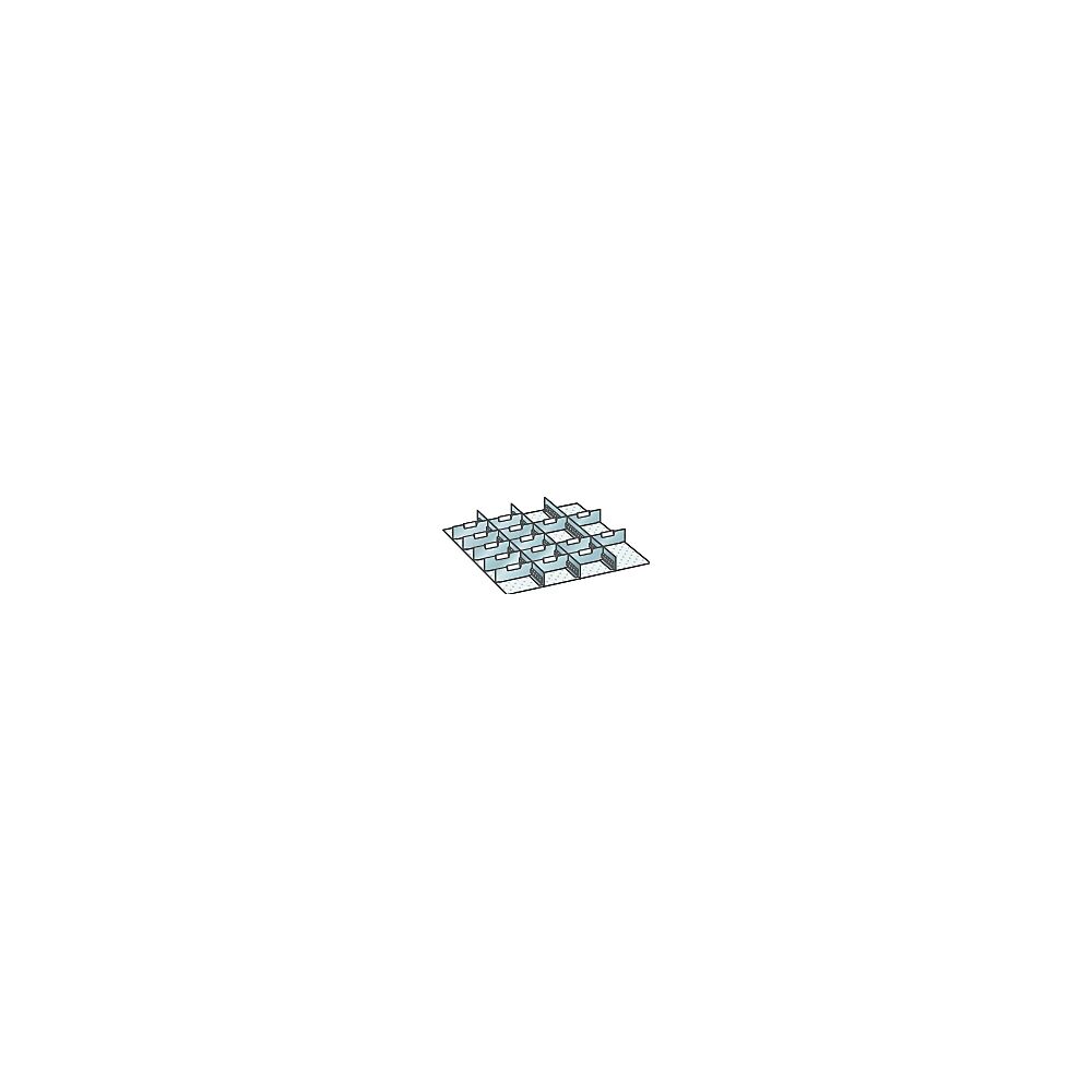 LISTA Einteilungs-Set für Schubladenmaße 612 x 612 mm Aluminium 3 Schlitzwände, 15 Trennbleche