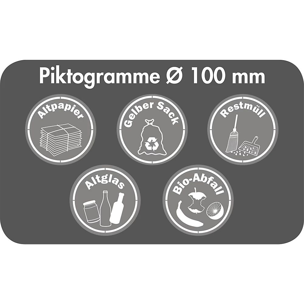 Piktogramm-Set, deutsch mit Symbolen und Begriffen weiß