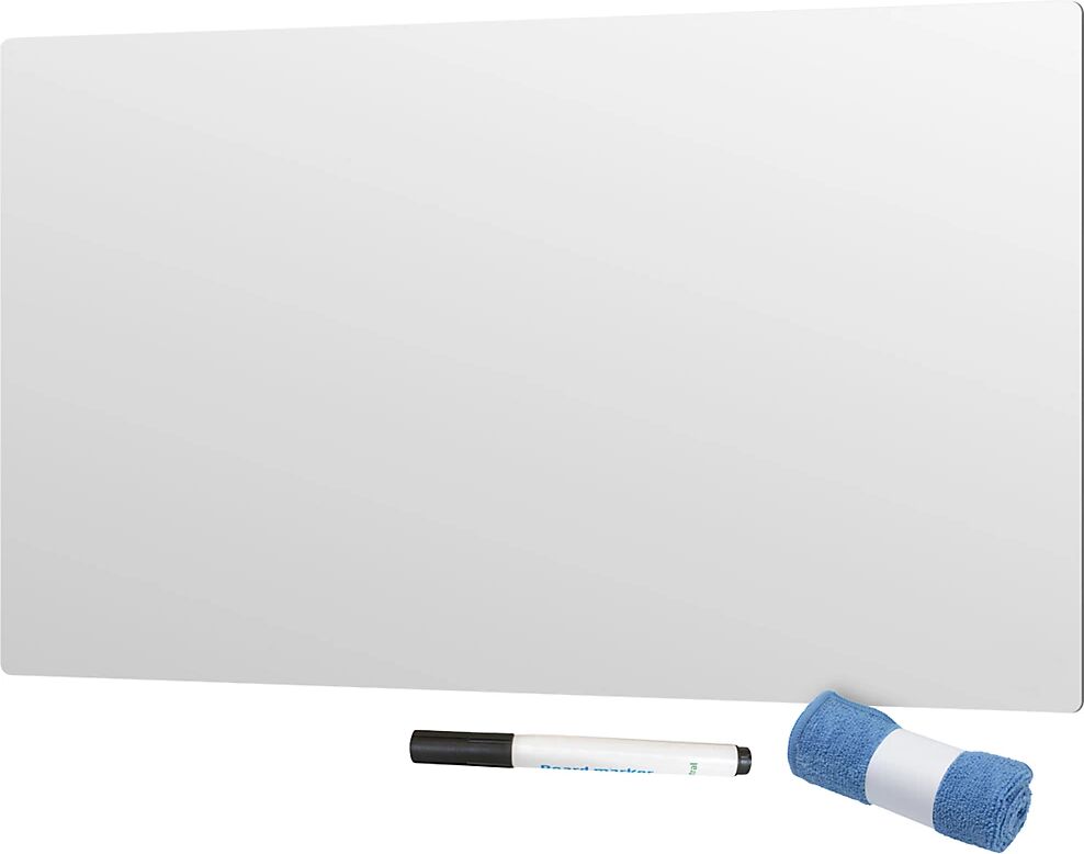 Whiteboard, rahmenlos Stahl emailliert, weiß BxHxT 880 x 580 x 7 mm, mit Zubehör