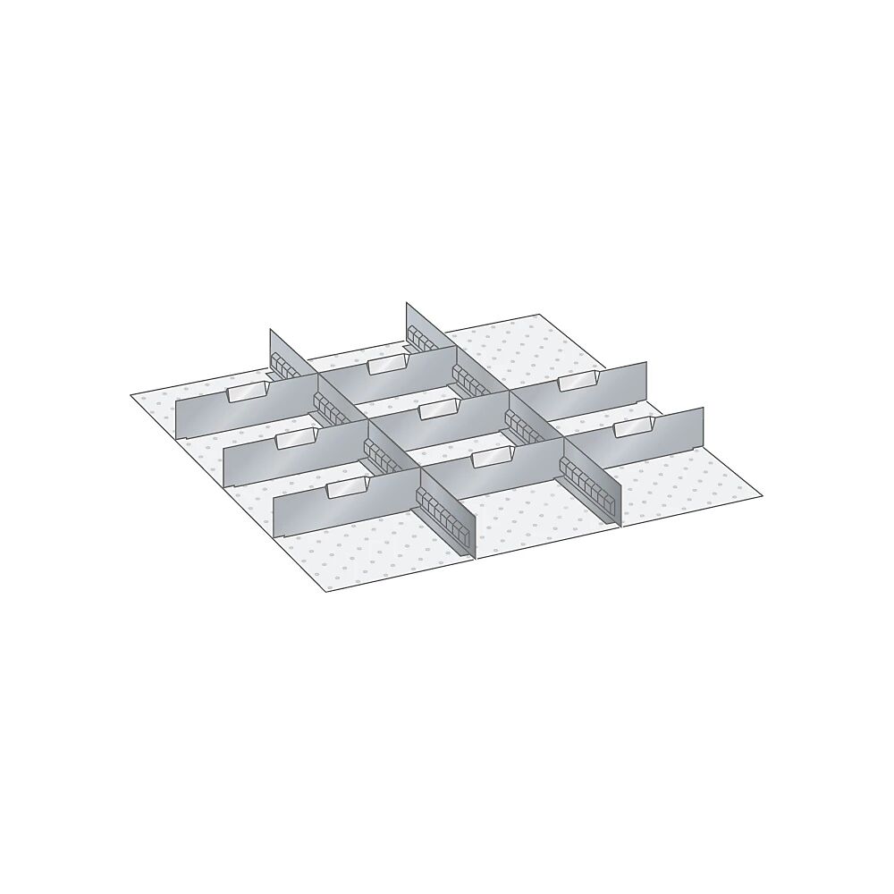 LISTA Schubladeneinteilungsmaterial-Set 2 Schlitzwände und 8 Trennbleche, 10-teilig für Fronthöhe 200 mm