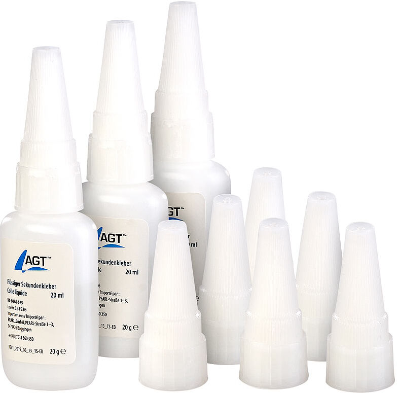 AGT 3er-Set flüssiger Sekundenkleber mit 6 Extra-Spitzen, je 20 ml