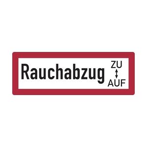 Feuerwehrschild, Rauchabzug ZU/AUF - DIN 4066 - 210x74 mm Folie selbstklebend