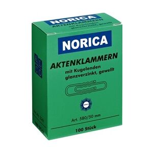 Aktenklammer Norica, 50mm, gewellt, mit Kugelenden, verzinkt, VE = 1 Schachtel = 100 Stück