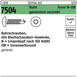 Bohrschraube DIN 7504 m.Innensechsrund N 2,9 x 19 -T10 Stahl galvanisch verzinkt galvanisch verzinkt / Stahl