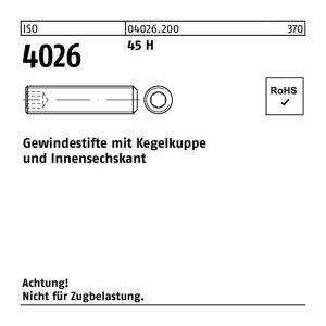 Gewindestift ISO 4026 Kegelkuppe/Innen-6-kant M 8 x 6 45 H