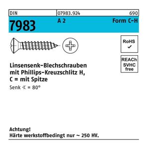 Linsensenkblechschraube DIN 7983 m.Kreuzschlitz-PH C 4,2 x 60 -H A 2