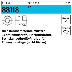 Mutter R 88118 diebstahlhemmend M 12 x 9 A 1