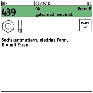 Sechskantmutter DIN 439 Form B BM 20 Automatenstahl galvanisch verzinkt