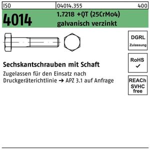 Sechskantschraube ISO 4014 m.Schaft M 30 x 200 1.7218 +QT (25CrMo4) galvanisch verzinkt