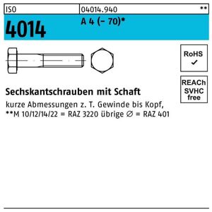 Sechskantschraube ISO 4014 m.Schaft M 30 x 210 A 4