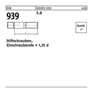 Stiftschraube DIN 939 M 30 x 200 5.8 Einschraubende=1,25d