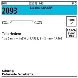 Tellerfeder DIN 2093 16 x 8,2x0,9 1.4310/1.4568