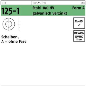 Unterlegscheibe DIN 125-1 Form A 2,2 x 5 x0,3 Stahl 140 HV galvanisch verzinkt