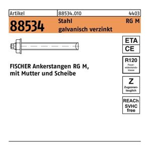 Fischer Ankerstange r 88534 m.Mutter/Scheibe rg m 10 x 165 Stahl galvanisch verzinkt Stahl
