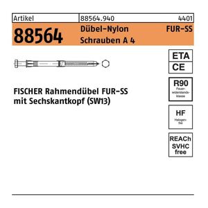 Fischer Rahmendübel r 88564 m.6-kant-Schraube fur 10 x 80 ss Schraube a 4/Dübel-Nylon