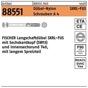 Fischer Langschaftdübel R 88551 SXRL 10 x140 FUS Schrauben A 4/Dübel-Nylon