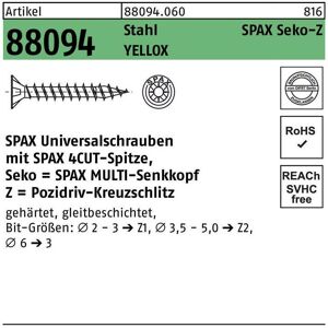 SPAX Schraube R 88094 Senkkopf m.Spitze/Kreuzschl.-PZ 3,5 x 30/25-Z Stahl galvanisch verzinkt gelb