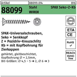 SPAX Spanplattenschraube r 88099 Seko m.Kreuzschlitz-PZ 5 x 60/49-Z Stahl galvanisch verzinkt wirox