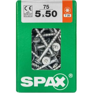 SPAX Universalschraube, Teilgewinde, Senkkopf, T-STAR plus T20, 4CUT, WIROX, 5 x 50 mm, 75 Stück