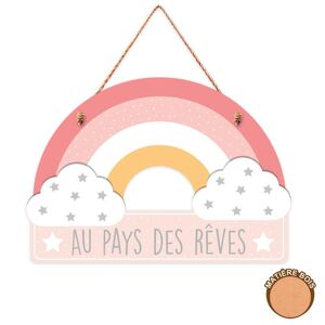 Les Trésors De Lily [A0708] - Plaque Bois 'Au Pays Des Rêves' Nuages- Arc En Ciel - 19. 5x13. 5 Cm