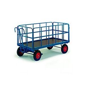 Rollcart Transportsysteme Handpritschenwagen mit Rohrgitterwänden, Lufträder, 930 x 630 mm